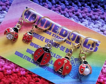 stitch markers of 5 different Ladybugs. these stitch markers are sold individually