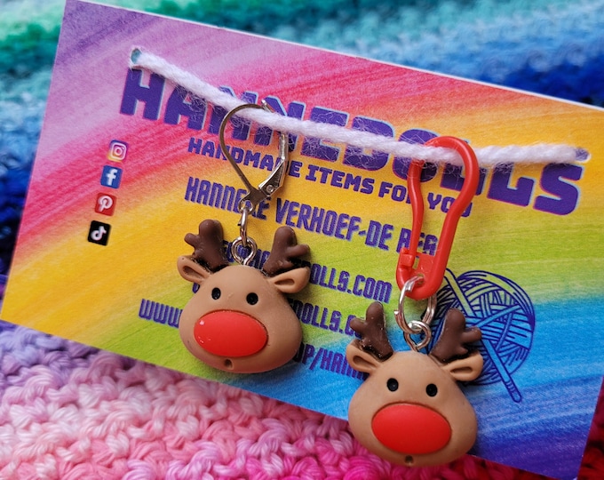 Rudolph the Reindeer stitch marker. Stitch marker for crochet and knitting. Place markers. Progress trackers. Row markers. Christmas