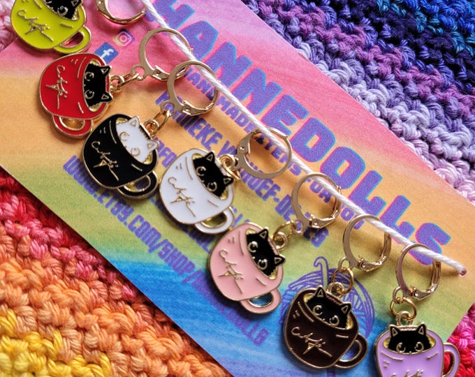cat in coffee cup stitch marker - cat in coffee cup stitch marker in various colors - sold individually.