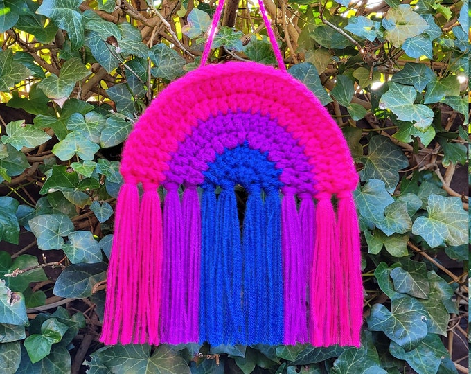 Crochet rainbow Bisexual flag . Bisexual rainbow wall hanger . Pride bisexual rainbowpendant . Crochet rainbow