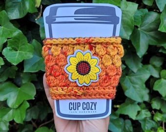 crocheted coffee sleeve Festive cup Sleeve - reusable cup cozy -