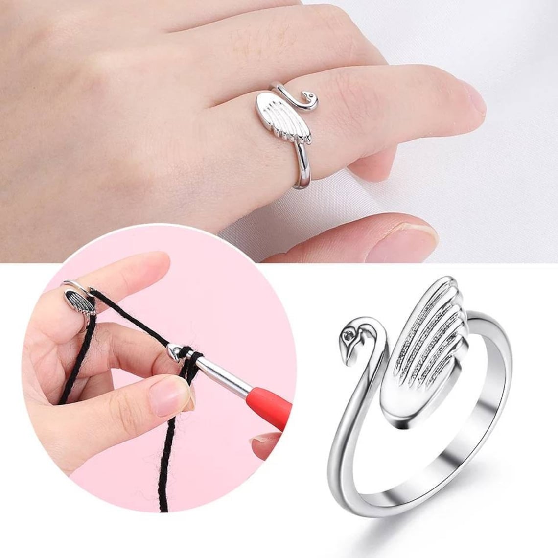 Adjustable crochet or knitting loop ring crochet ring swan Etsy