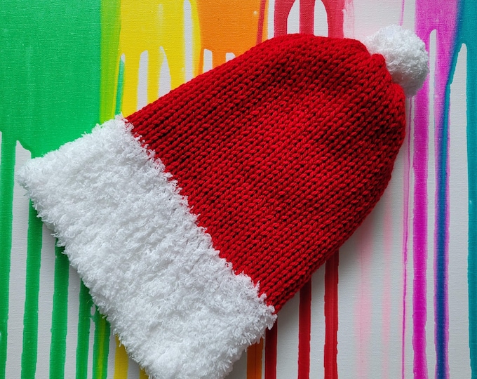 Santa hat. Santa hat with pompom. Handmade Santa hat. Knitted hat. Santa hat. Warm Santa hat. Christmas hat. Christmas gift idea.