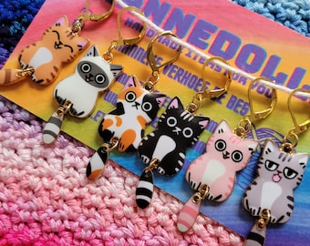 Cat stitch marker. Stitch markers for crochet and knitting. Place markers. Progress trackers. Cat charm. Row markers. Cats