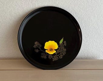 Vintage Mid Century Modern Couroc Monterrey Round Platter Tray Ft California Poppy
