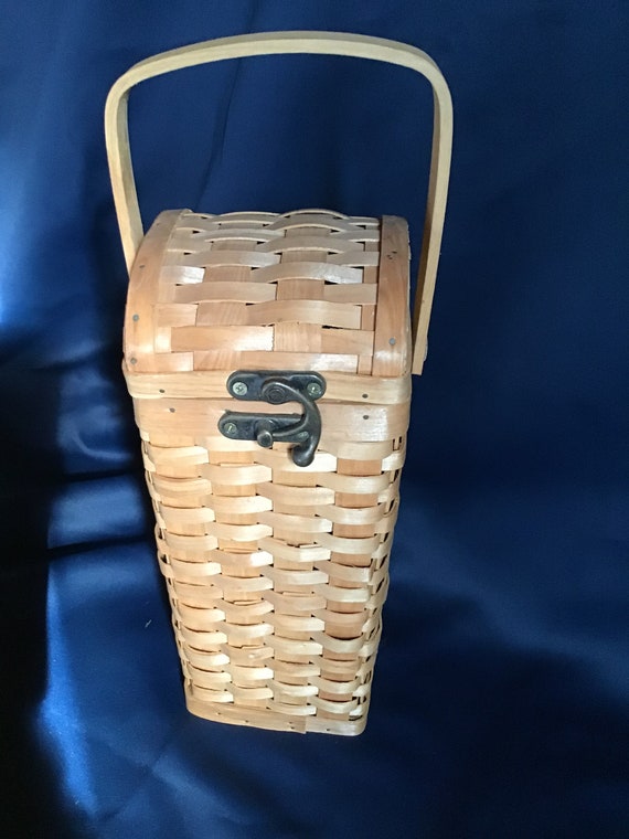 Vintage Wicker Wine Bottle Caddy Picnic Basket Gem