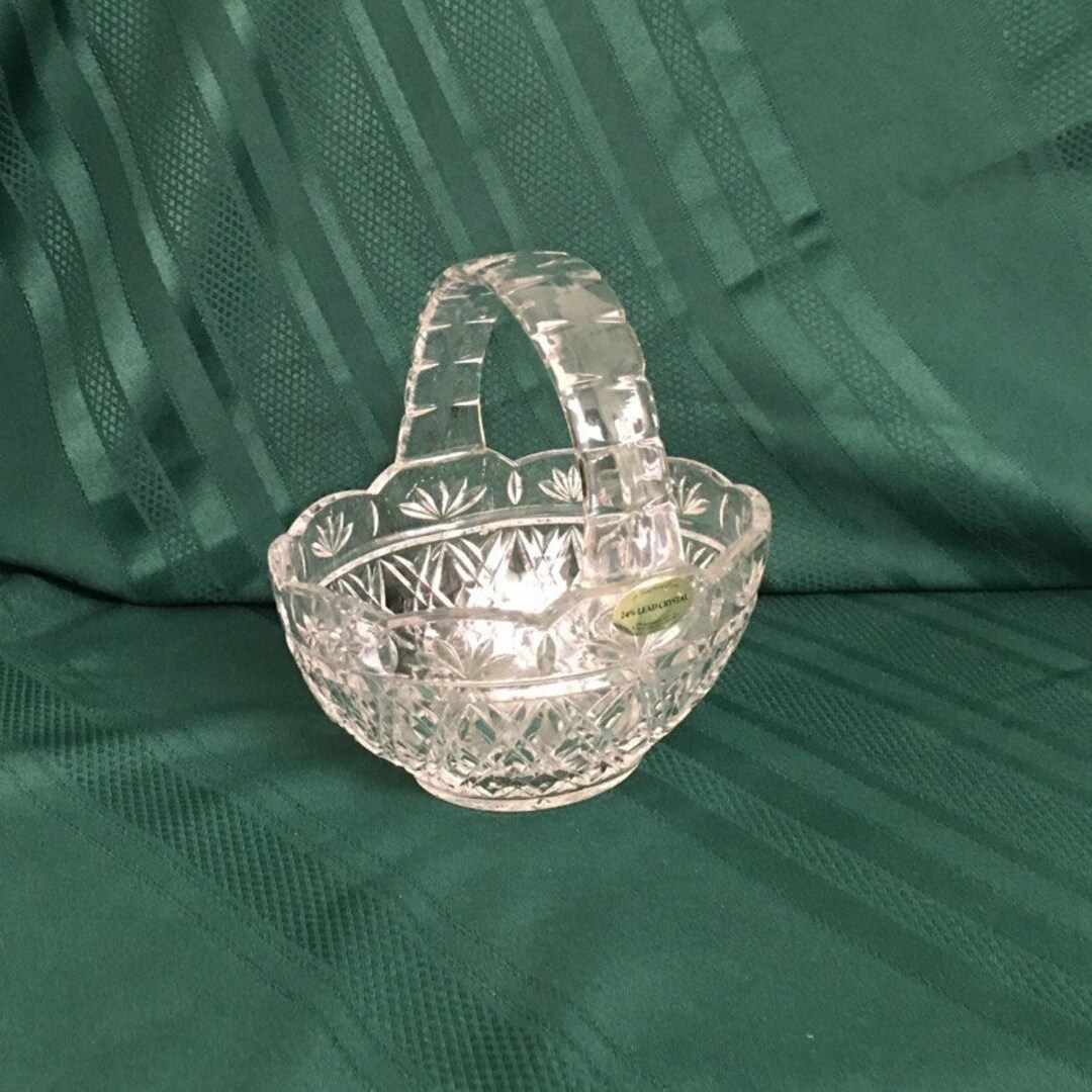 Vintage Crystal Basket With Handle Czech Republic Circa 1980s Etsy