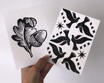 Pequeño lote de linograbados - Trabajo original hecho a mano