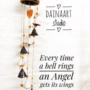 Black and White Bells Pottery Wind Chime, Bell Wind Chime, Ceramic Wind Chime, Housewarming Gift, Cute Porch Decor