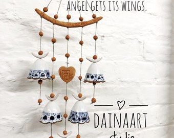 Ceramic Fairies- Blue Angel Michael, Wind chime, Home decor, blue bells, birthday gift, weding, christening, personalised gift, wall hanging