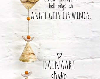 Ceramic Angel bells - white Gabriel, Guardian Angel, Wind chimes, Birthday gifts, Special Occasion gift, Spiritual gift, Personalised gift