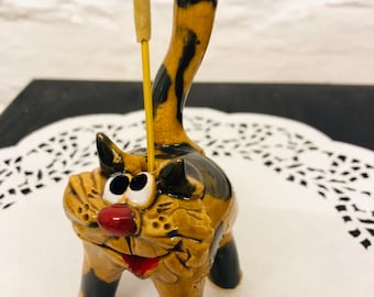 Cat Figurine Handmade Ceramic Candle Incense Holder Cute Kitten Jewelry Ring Stand Cake Topper Cat Lovers Gift