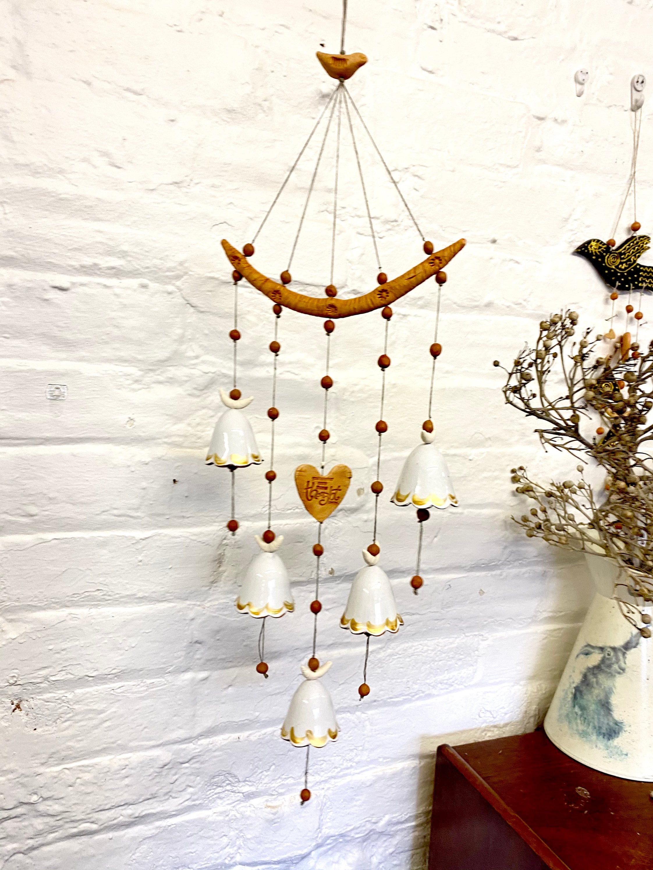 White Angel Gabriel, Ceramic Wind Chime, Valentine’s gifts , Wedding gift, Home protection, Garden Bells, New home gift, Angel bells