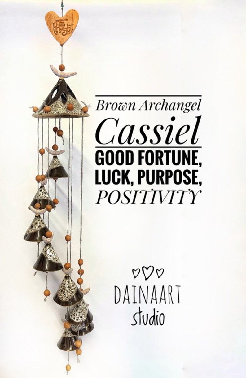 Archangel Cassiel Angel Bells Good Luck Pottery Wind Chime Angel Wind
