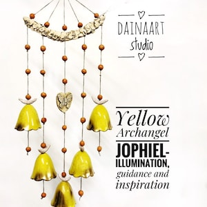 Ceramic Yellow Archangel, Angel bell, Home warming gift, Wind Chime, Personalised gift, Oil diffuser, Wall decor mobiles , G arden art, bell