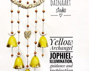 Ceramic Yellow Archangel, Angel bell, Home warming gift, Wind Chime, Personalised gift, Oil diffuser, Wall decor mobiles , G arden art, bell
