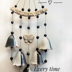 Black and White Bells Pottery Wind Chime, Sympathy Bell Wind Chime, Ceramic Wind Chime, Housewarming Gift, Memorial Wind Chime