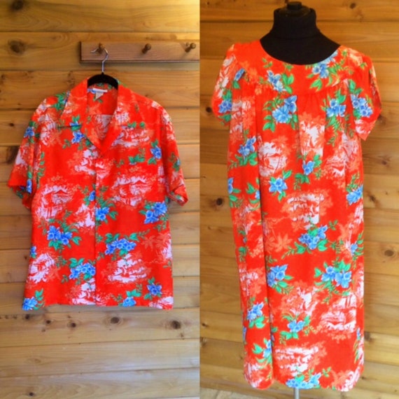 Matching Vintage Hawaiian Mens Shirt Size XL, Vint