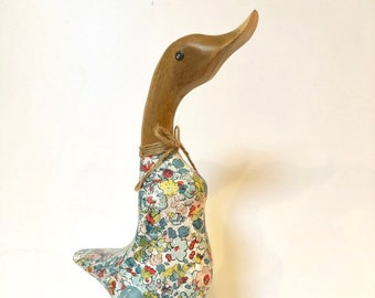 Natural Wooden Duck Red Wellington Boots Sculpture Statue Ornament Large 40cm