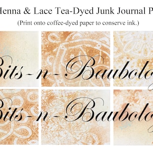 Henna & Lace  (15) Tea-Dyed Junk Journal Papers