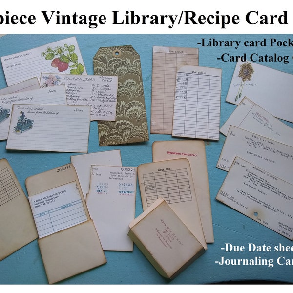 Vintage Library Book Ephemera and Recipe Cards (Printable)