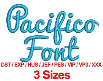 Pacifico Font - 3 Sizes Machine Embroidery Designs Fonts Alphabets All Formats - Instant Downloads