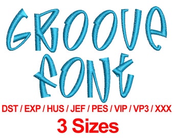 Groove Font - Machine Embroidery Designs Embroidery Fonts 3 Sizes Dst Exp Hus Jef Pes Vip Vp3 Xxx - Instant Download