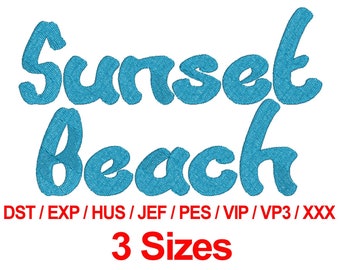 Sunset Beach Font - Machine Embroidery Design Fonts 3 Sizes Alphabets All Formats - Instant Download