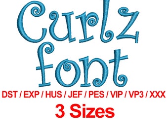 Curlz Font - 3 Sizes Machine Embroidery Designs Fonts Alphabets All Formats - Instant Download