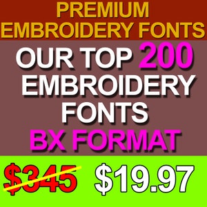 Mega Bundle 200 BX Machine Embroidery Design Fonts - Best Sellers Alphabets - BX Format - Instant Download