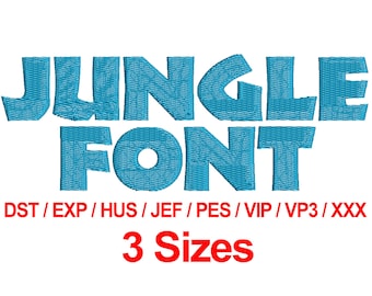 Jungle Font - Machine Embroidery Designs Embroidery Fonts 3 Sizes Dst Exp Hus Jef Pes Vip Vp3 Xxx - Instant Downloads