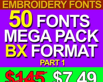 50 ONE Kreuzstich Schriften Bundle, Maschinenstickschrift (Instant Download)