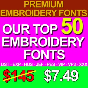 Best Seller Bundle 50 Embroidery Fonts, Embroidery Designs, Embroidery Alphabets - Many Formats, Stickdatei Schrift - Instant Download