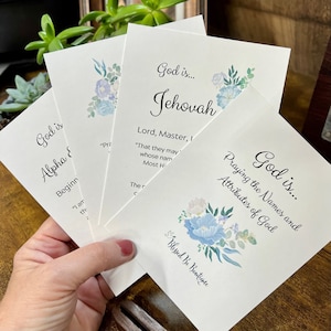 Nombres de Dios Tarjetas de las Escrituras / Descarga digital imprimible / Tarjetas instantáneas de versículos bíblicos / Tarjetas de notas cristianas florales