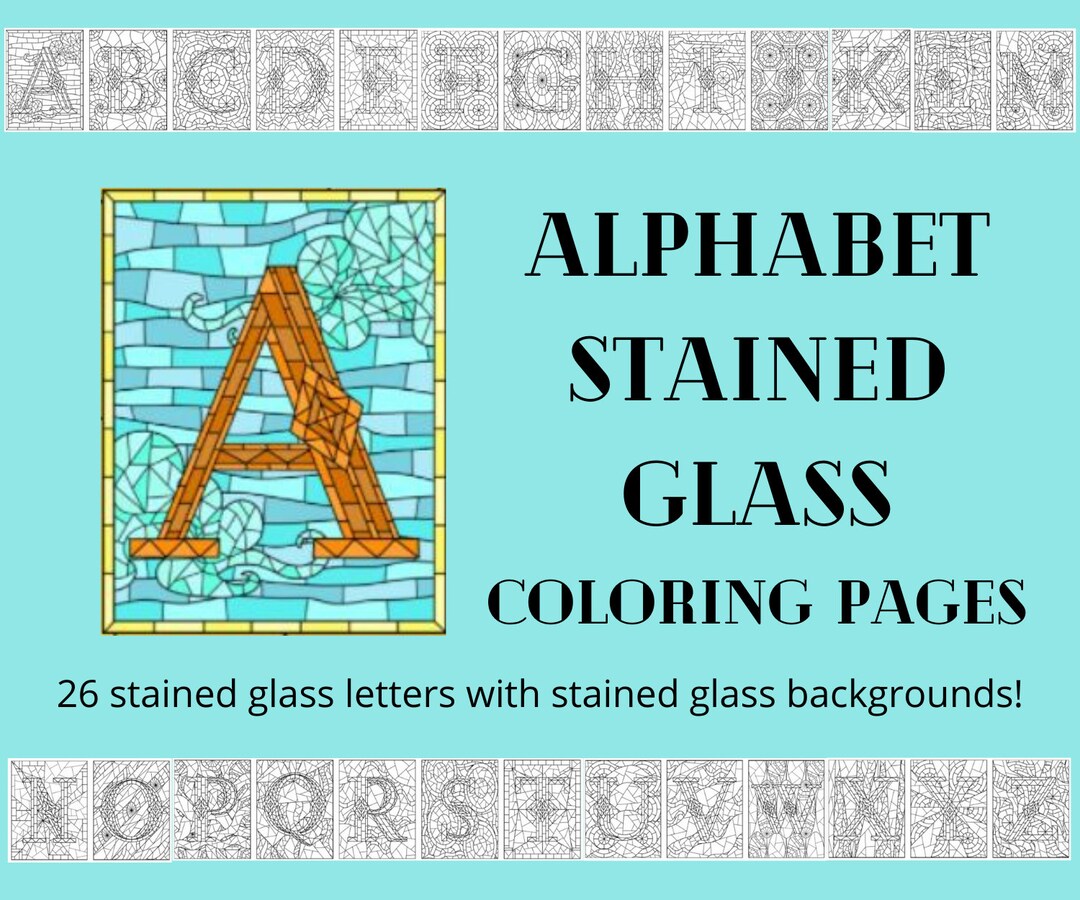 Alphabet Stained Glass Coloring Pages Digital Download Adult Coloring ...