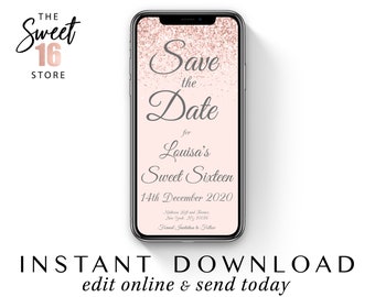 Save the Date Electronic Shimmery Editable online with Templett app Save the Date Black and Gold Save the Date Invite Gold Bokeh