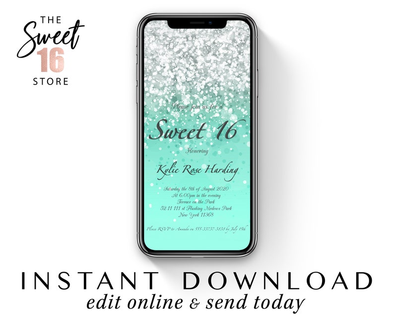 Mint Green Sweet 16 Invitation Text Message Sweet Sixteen Etsy