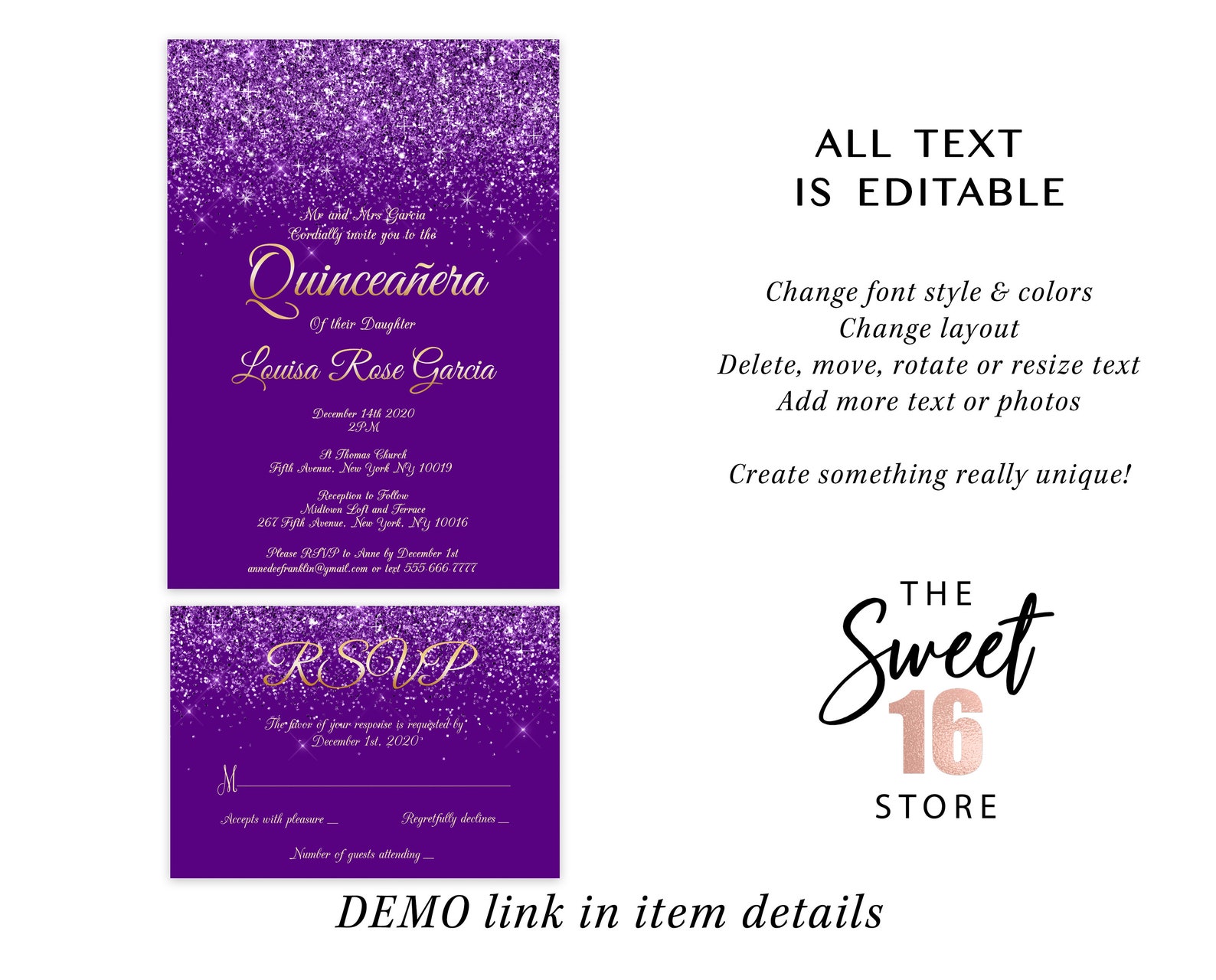 Quinceanera Invitation and RSVP Set Printable Instant | Etsy