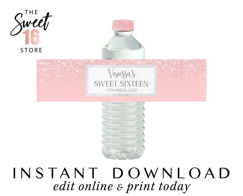 Sweet 16 Drink Labels Editable Printable Sweet Sixteen Favor Etsy