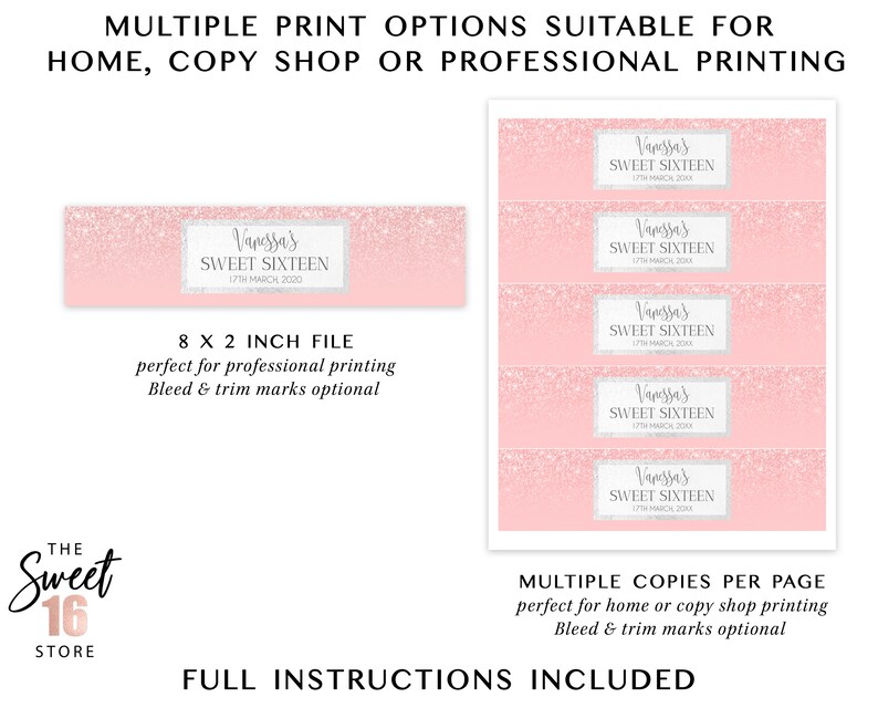 Sweet 16 Drink Labels Editable Printable Sweet Sixteen Favor Etsy