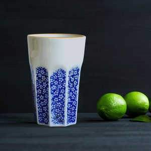 Handmade Ceramic Cup Wildflower mug 4 oz-6 oz-10 oz, Retro Japan Style, Blue Pottery Espresso Cup perfect for Coffee Lover Gift.
