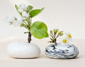 Handcrafted Porcelain Ikebana Vase, Minimalist Ceramic Floral Bowl