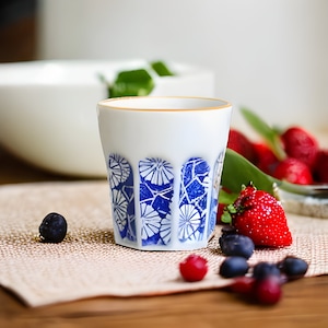 Coffee Cup Blue Pottery Espresso Cup 4 oz-6 oz-10 oz Handmade Ceramic  Wildflower mug , Retro Japan Style, perfect for Coffee Lover Gift.