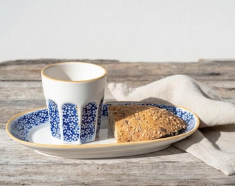 Juego de tazas de espresso de cerámica hechas a mano, con estampado floral, estilo vintage.