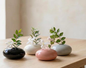 Handmade Ceramic Ikebana Vase, Gloss Glaze, Wabi Sabi Decor