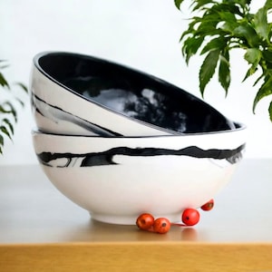 matcha bowls Ceramic Bowl Black, Pottery Bowl Modern Porcelain, Bowl Black White Ceramic Dinnerware Set / Cereal / Ramen / Noodles / Dessert