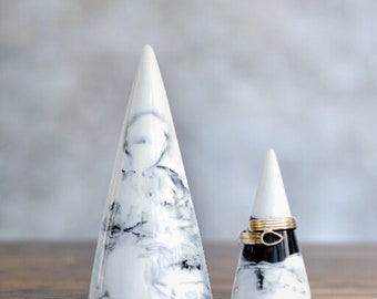 Ceramic Ring Holder Set 2, Engagement Ring Cone Display, Aniversary Gift For Wife, Ring Holder  Wedding, Marble Ring Holder Cone, ringhalter