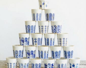 Handmade Ceramic Espresso Cup, Blue Patterned Porcelain, 4oz