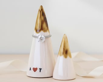 Personalized Porcelain Ring Holder Set, Wedding Engagement Gift
