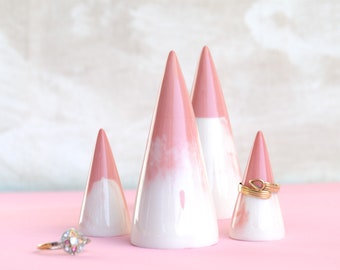 Ceramic Ring Holder Cone Jewelry Storage Bridesmaid Gift Unique, Pink Porcelain Ring Stand for engagement